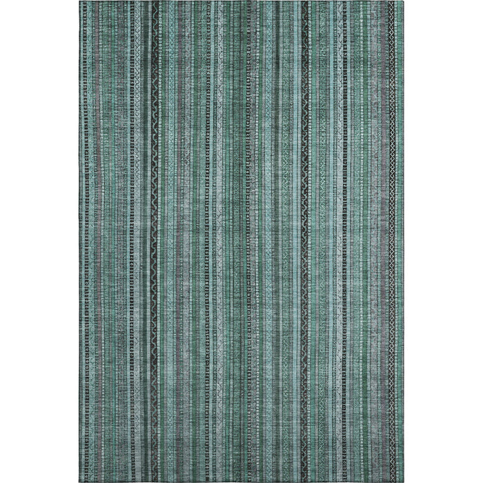 10' X 14' Striped Washable Area Rug With UV Protection (696230) - Teal / Charcoal / Gray