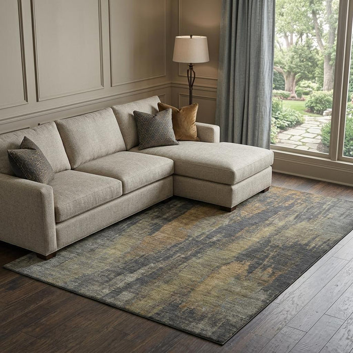 10' X 14' Abstract Washable Area Rug With UV Protection (695984) - Charcoal / Gold / Copper
