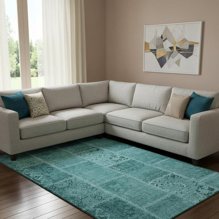 10' X 14' Patchwork Washable Area Rug With UV Protection (653272) - Turquoise / Aqua