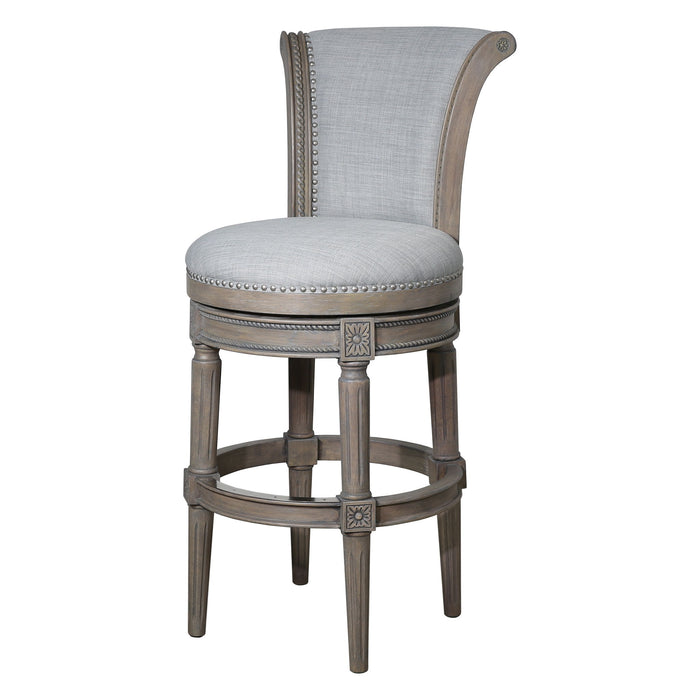 25" Solid Wood And Fabric Counter Height Swivel Bar Chair - Champagne / Gray
