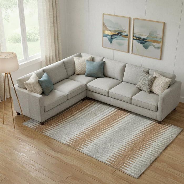 10' X 14' Striped Washable Area Rug With UV Protection (668988) - Rust / Gray / Silver