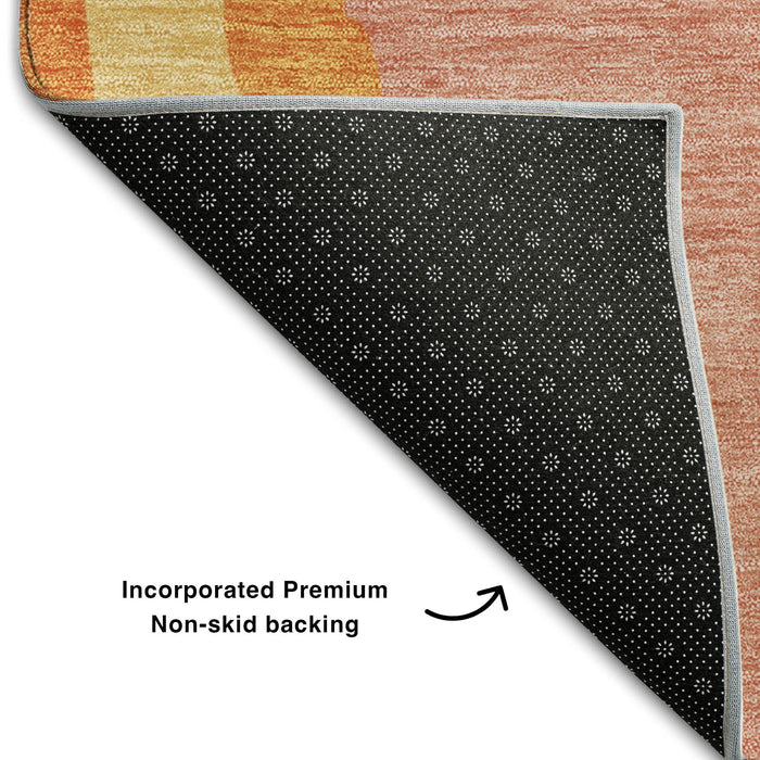 10' X 14' Abstract Washable Area Rug With UV Protection (682103) - Blush / Orange / Wheat