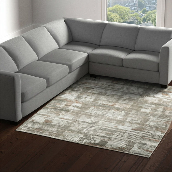 8' X 10' Abstract Distressed Area Rug - Ivory And Green