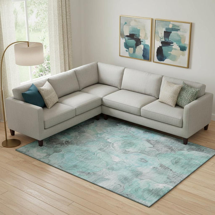 10' X 14' Floral Washable Area Rug With UV Protection (706085) - Teal / Gray / Ivory