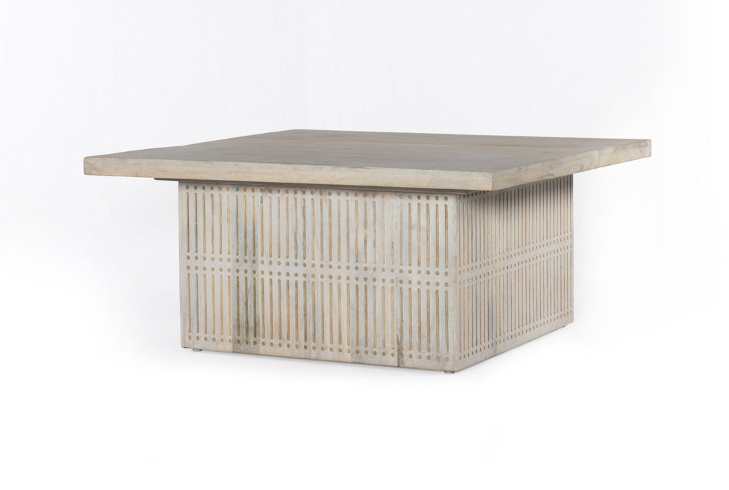 Rustic Carved Wood Storage Coffee Table - Graywash