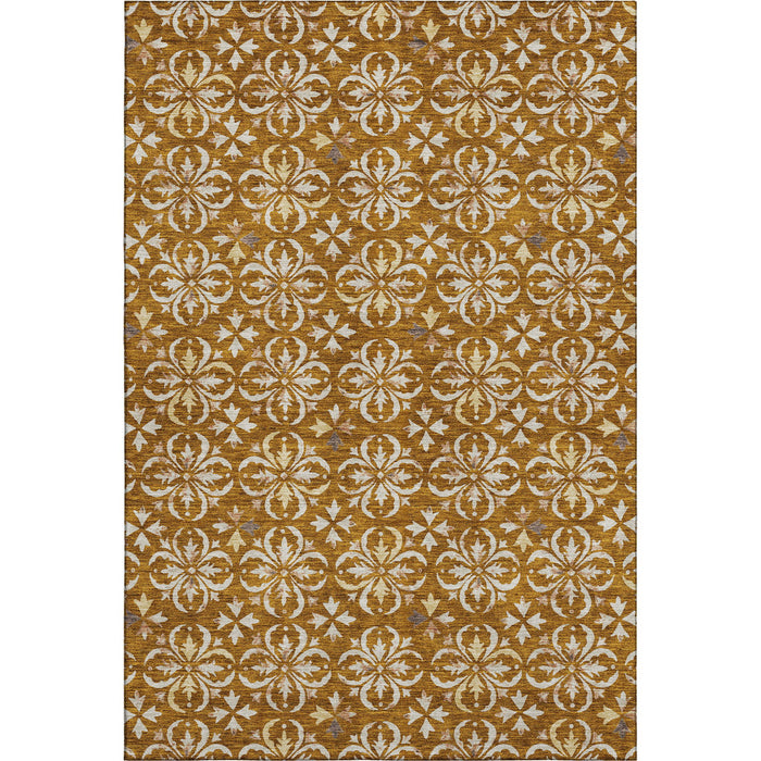 10' X 14' Floral Washable Area Rug With UV Protection (673963) - Rust / Beige