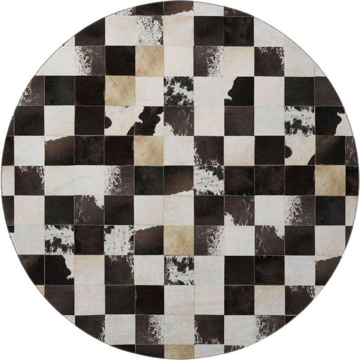 8' Patchwork Washable Round Rug With UV Protection (644739) - Black / Ivory / Beige