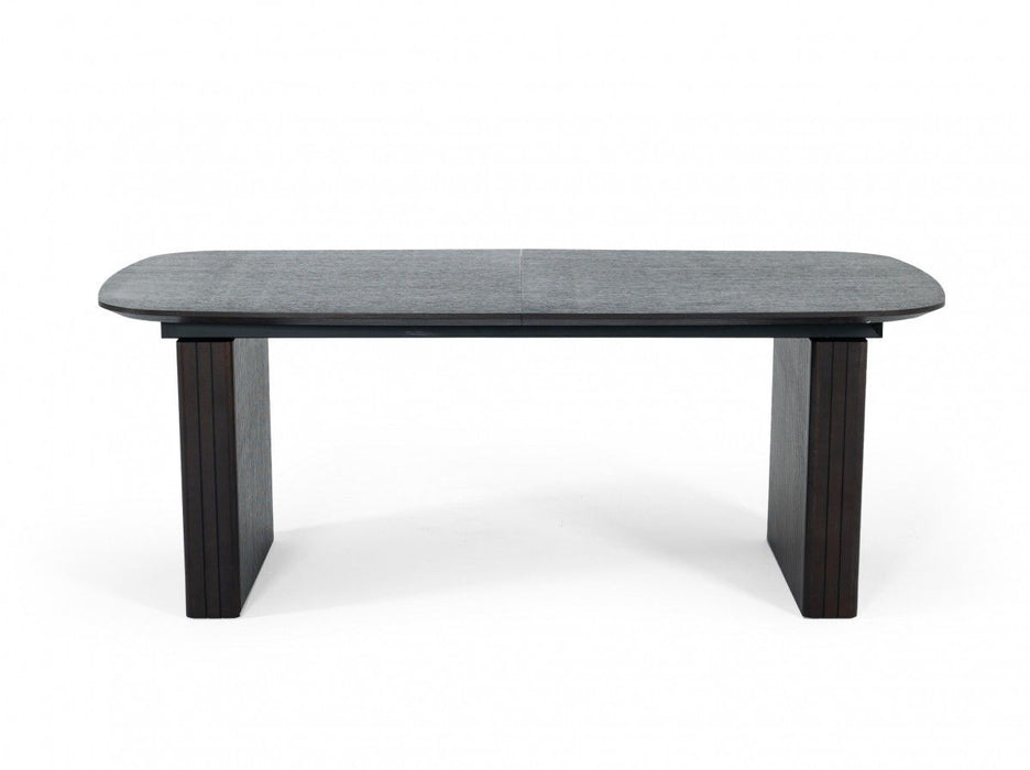Wood Self-Storing Leaf Double Pedestal Base Extendable Dining Table - Brown