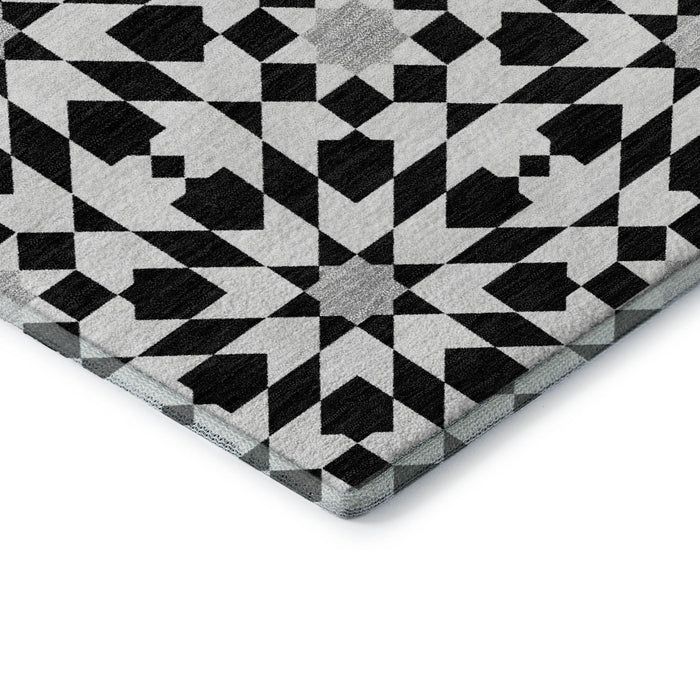 10' X 14' Geometric Washable Area Rug With UV Protection - Black And Silver