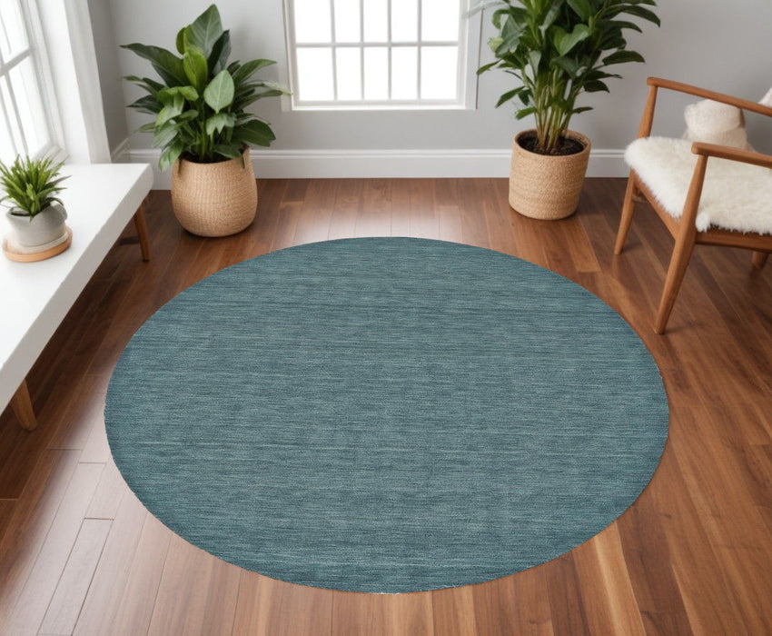 8' Round Wool Hand Woven Area Rug - Blue Green