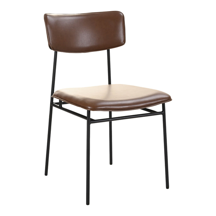 Upholstered Leather Open Back Dining Side Chairs (Set of 2) - Dark Brown / Black