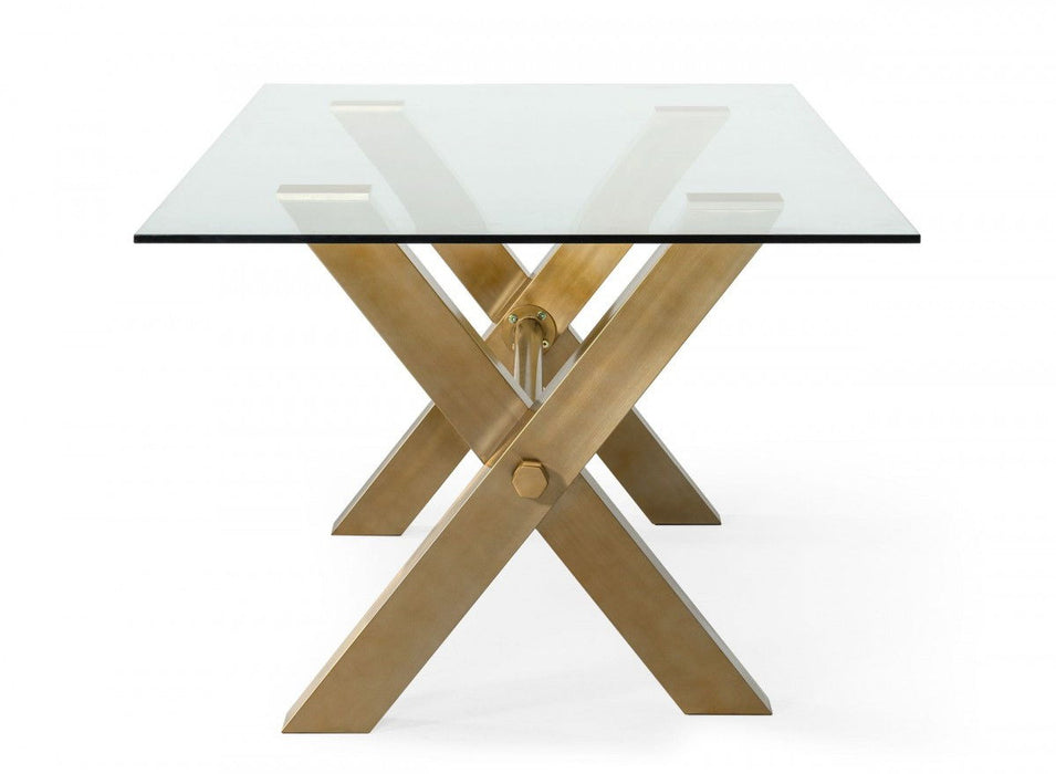 87" Glass And Stainless Steel Sled Base Dining Table - Clear