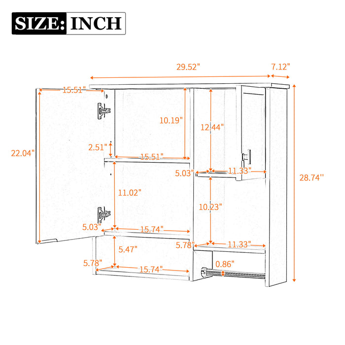 Modern Giga wall-mounted bathroom medicine cabinet with mirror, featuring sleek storage space and a reflective door for bathroom organization