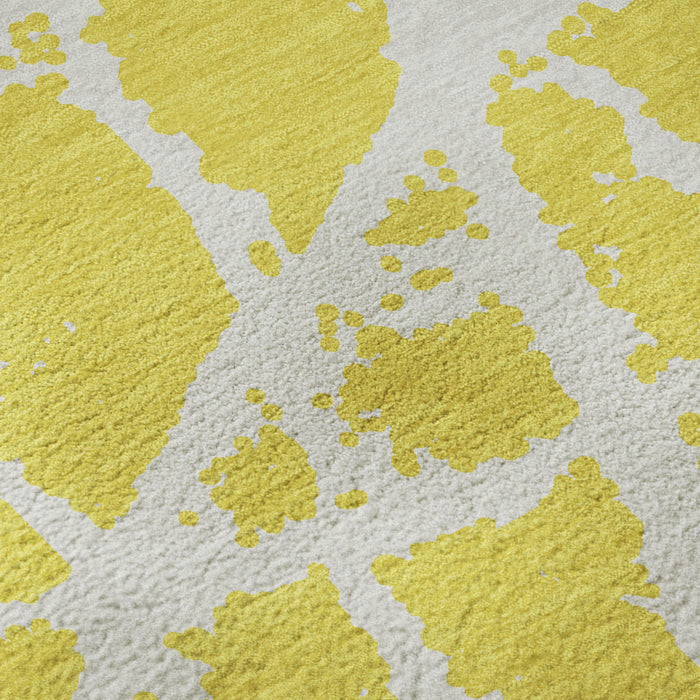 8' X 10' Abstract Washable Area Rug With UV Protection (646600) - Yellow / Ivory