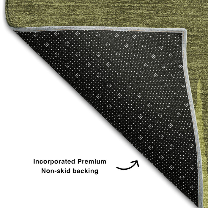 10' X 14' Striped Washable Area Rug With UV Protection (670405) - Olive Green / Gray / Fern Green