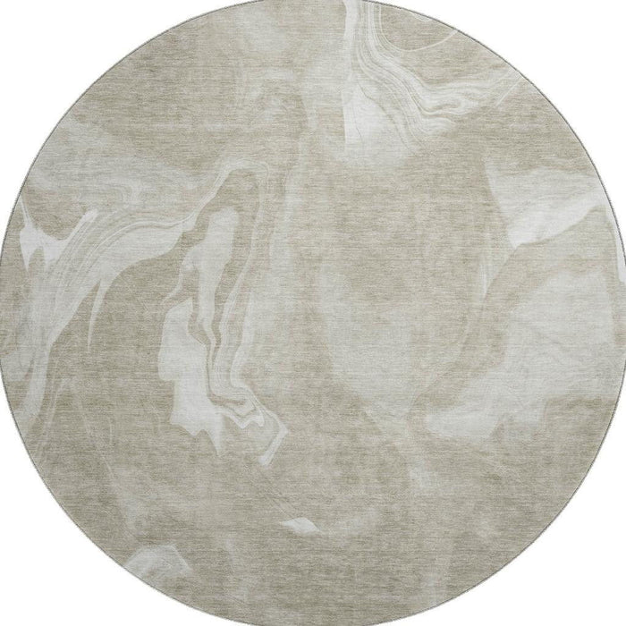8' Abstract Washable Round Rug With UV Protection - Taupe And Ivory