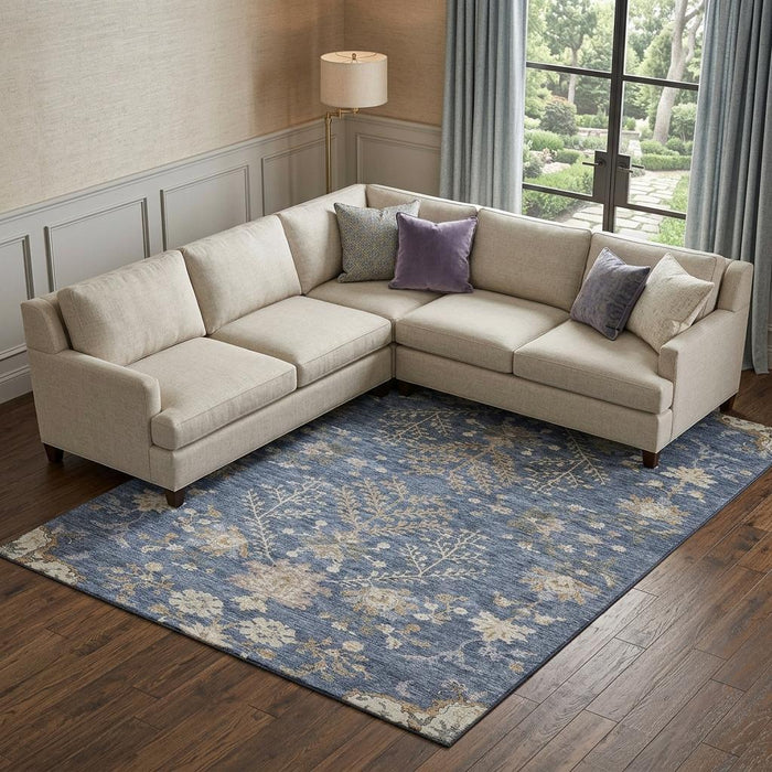 10' X 14' Floral Washable Area Rug With UV Protection (687035) - Blue / Beige / Gray