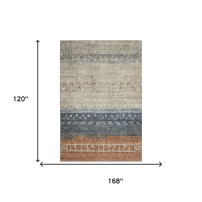 10' X 14' Geometric Washable Area Rug With UV Protection (686783) - Brown / Beige / Navy Blue
