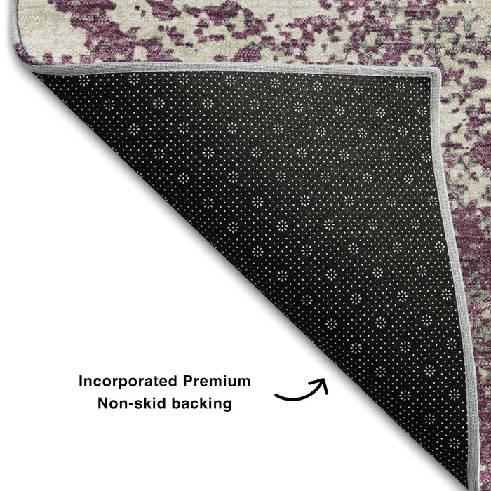 10' X 14' Abstract Washable Area Rug With UV Protection (680633) - Eggplant / Ivory