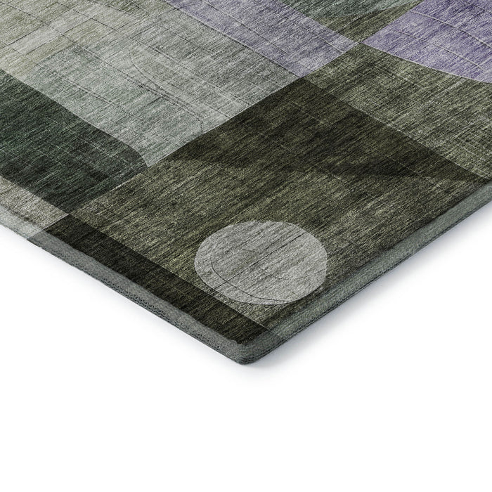 10' X 14' Geometric Washable Area Rug With UV Protection (684810) - Olive Green / Purple / Brown