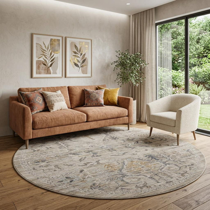 8' Oriental Round Rug (546585) - Brown / Ivory