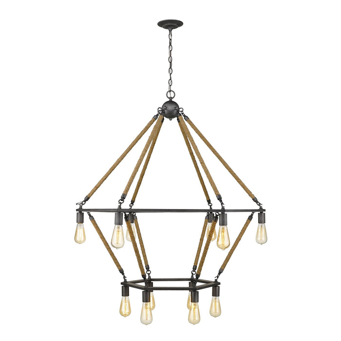 Twelve Light Metal Dimmable Chandelier - Brown / Black