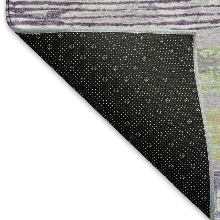 10' X 14' Striped Washable Area Rug With UV Protection (696506) - Lavender / Green / Ivory