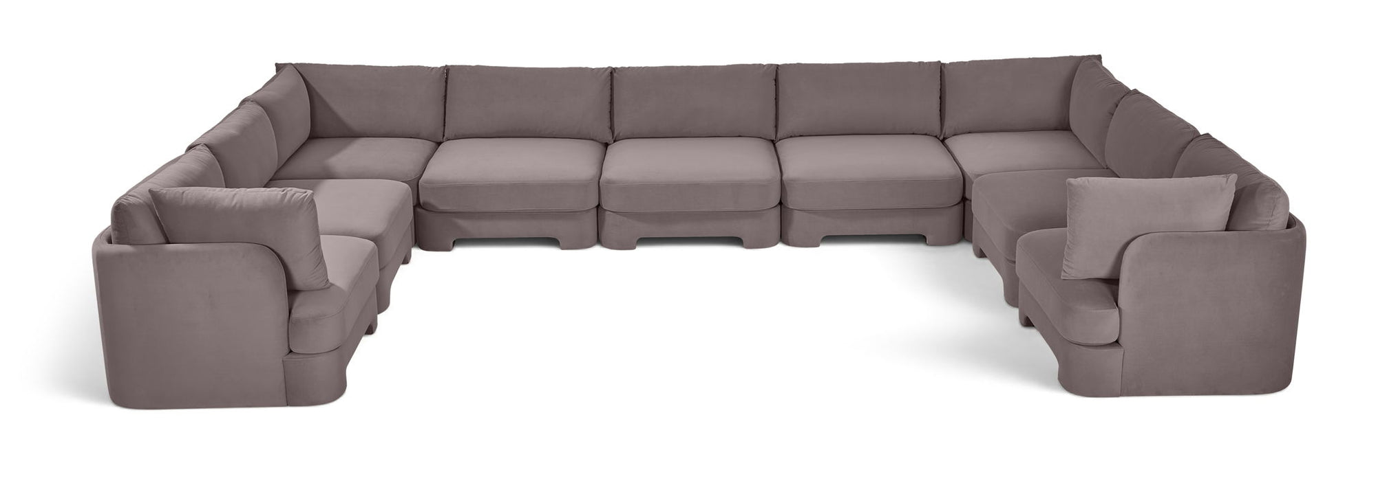 Meridian Furniture velvet upholstery 9-piece stationary sectional sofa with plush cushions and modern design.