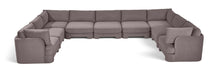 Meridian Furniture velvet upholstery 9-piece stationary sectional sofa with plush cushions and modern design.
