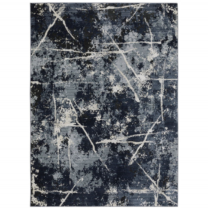 8' x 11' Abstract Power Loom Stain Resistant Area Rug - Blue Gray And Beige