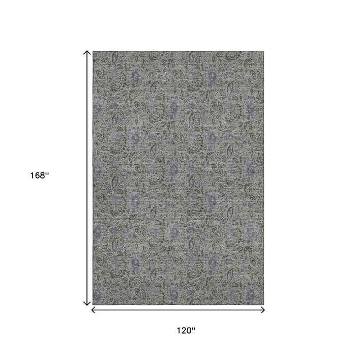 10' X 14' Floral Washable Area Rug With UV Protection (654988) - Khaki / Gray