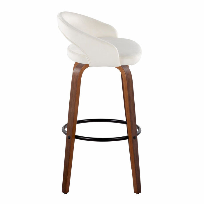 Grotto - Upholstered Fixed-Height Barstool (Set of 2) - Walnut Wood