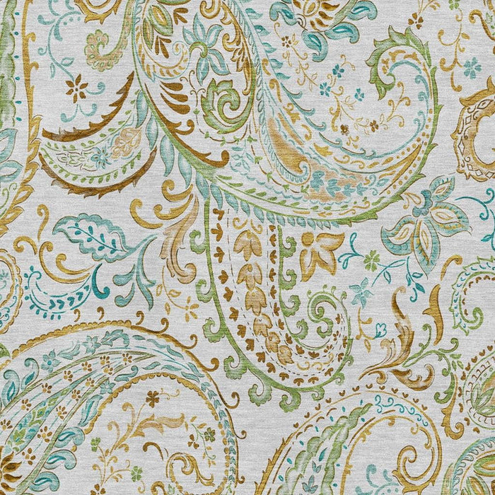 10' X 14' Paisley Washable Area Rug With UV Protection (647980) - Ivory / Blue / Green