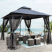 Giga patio gazebo tent with ventilated double roof and mosquito net, providing shaded outdoor shelter and insect protection.