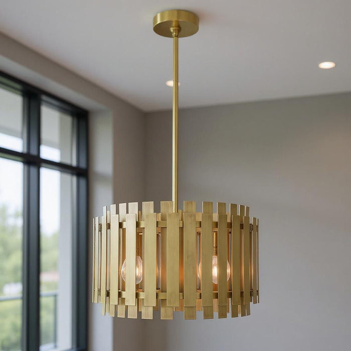 19" Five Light Dimmable Chandelier With Shades - Brass