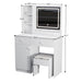 White Giga fashion vanity desk with mirror, adjustable lights, and two drawers, ideal for makeup and beauty routines.
