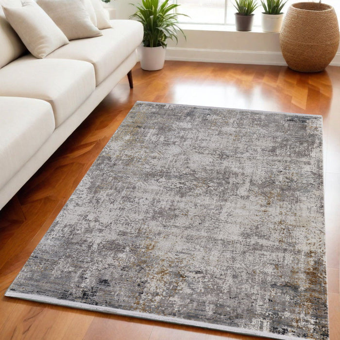 5' X 8' Industrial Abstract Power Loom Distressed Area Rug With Fringe - Ivory
