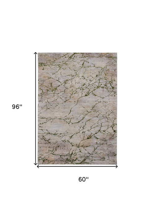 5' x 8' Abstract Power Loom Area Rug - Taupe Green And Tan