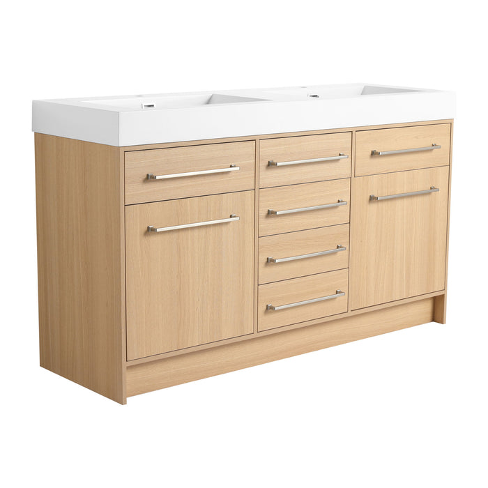 Giga freestanding bathroom vanity with resin sink, soft-closing doors and drawers, modern design, in a bathroom setting