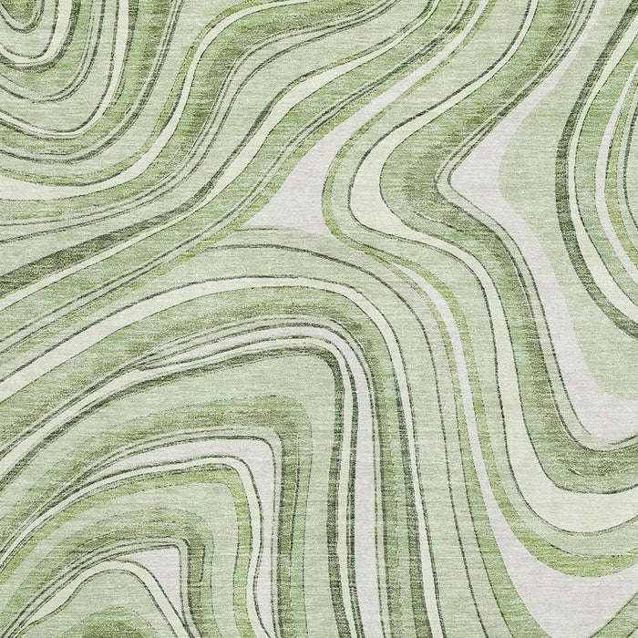 9' X 12' Marble Washable Area Rug With UV Protection - Artichoke Green And Ivory