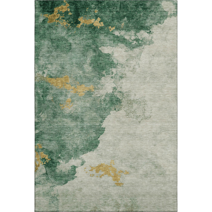 10' X 14' Abstract Washable Area Rug With UV Protection (718145) - Emerald / Gold