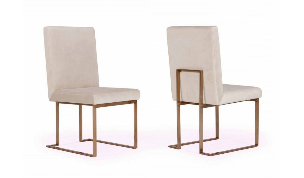 Upholstered Velvet Dining Side Chairs (Set of 2) - Beige