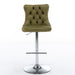 Set of two Giga modern upholstered swivel barstools with tufted backs, adjustable height 25-33 inches, ideal for kitchen or pub.