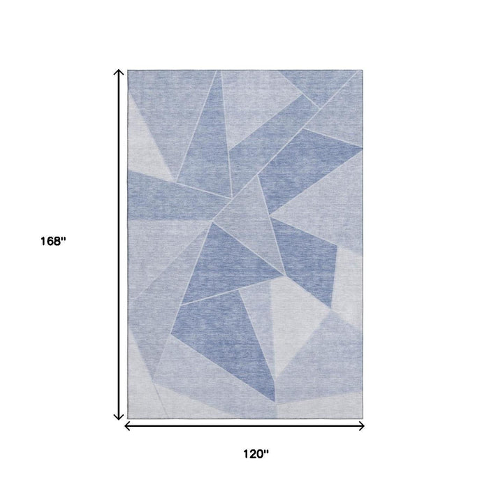 10' X 14' Geometric Washable Area Rug With UV Protection (653332) - Sky Blue / Ivory