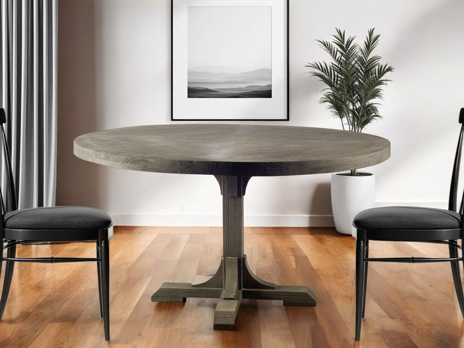 54" Rounded Solid Wood Pedestal Base Dining Table - Brown
