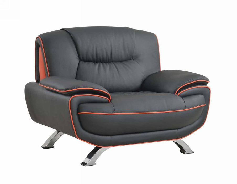 47" Leather Match Arm Chair - Black And Silver