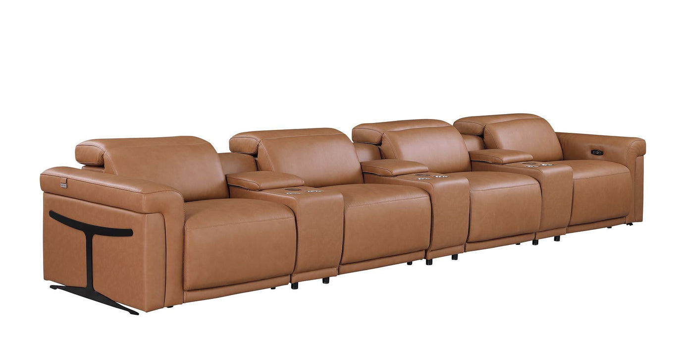 Top Grain Leather Reclining Metal USB Sofa (720375) - Chestnut