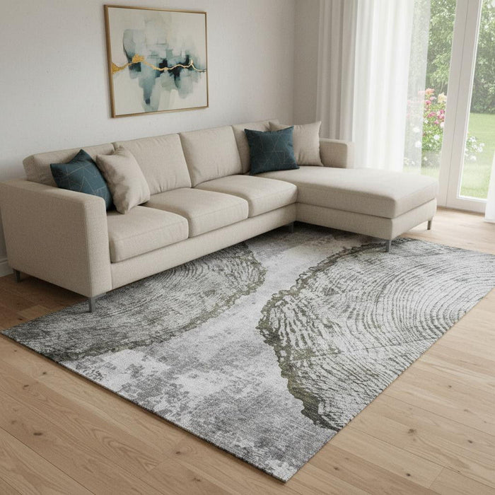 10' X 14' Woodland Lodge Washable Area Rug With UV Protection (653743) - Gray / Ivory
