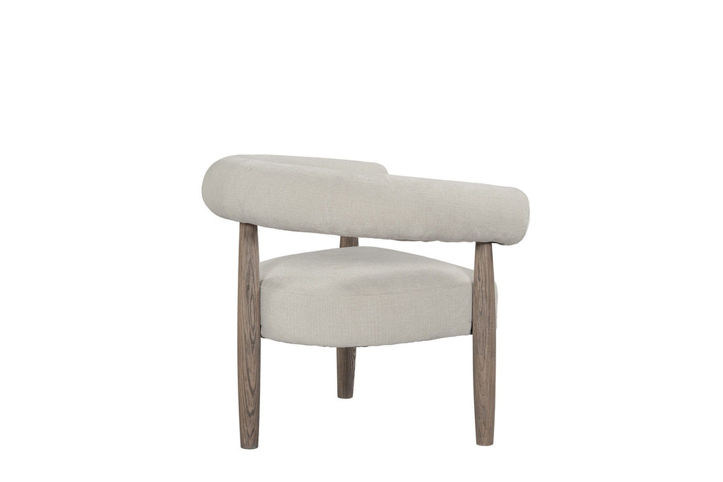 29" Fabric And Wood Curved Arm Chair - Cream / Light
