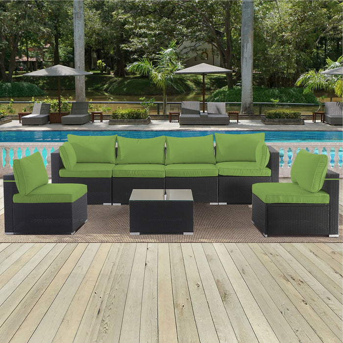 Giga 14-pack cushion covers for 7-piece wicker sectional sofa, includes back and seat slipcovers with zippers, durable fabric.